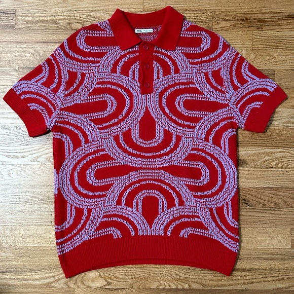 Zara Other - ZARA WAVE JACQUARD KNIT POLO